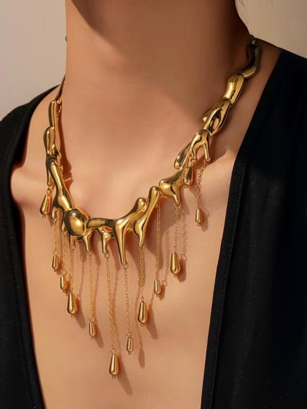 Anthropologie Gold Liquid-Drip Fringe Necklace